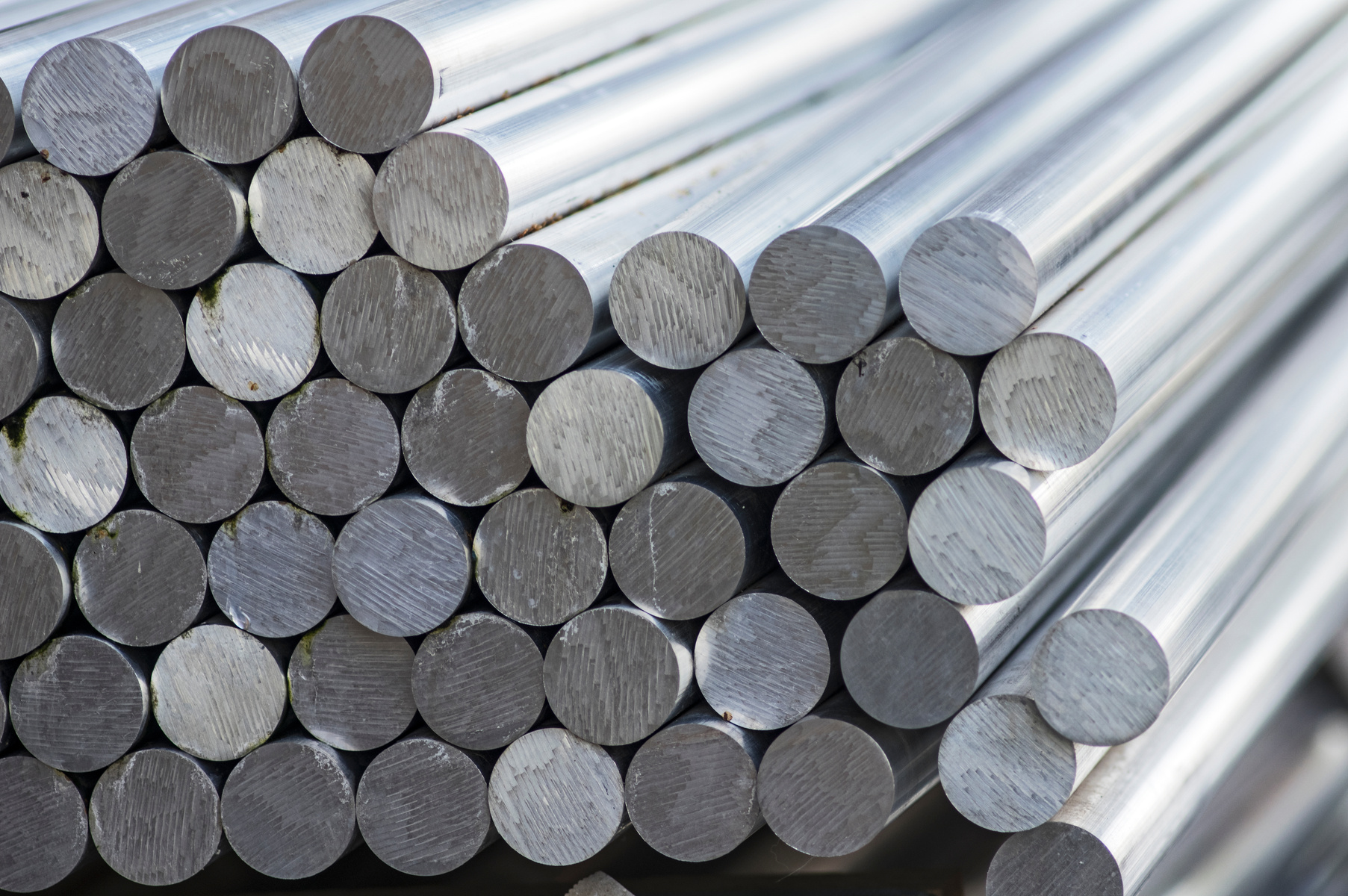Stacked aluminum billets, a metal critical to electronics and chip manufacturing