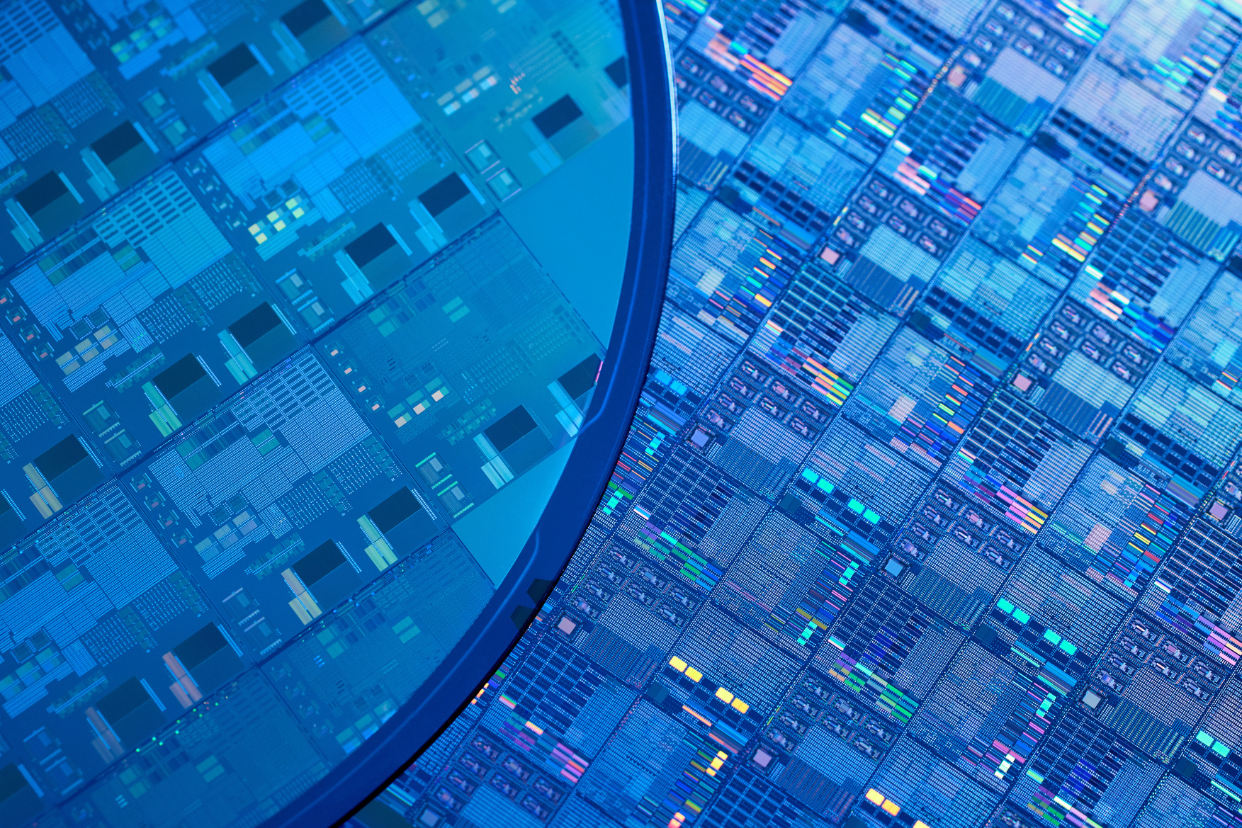 Close-up of a patterned silicon wafer