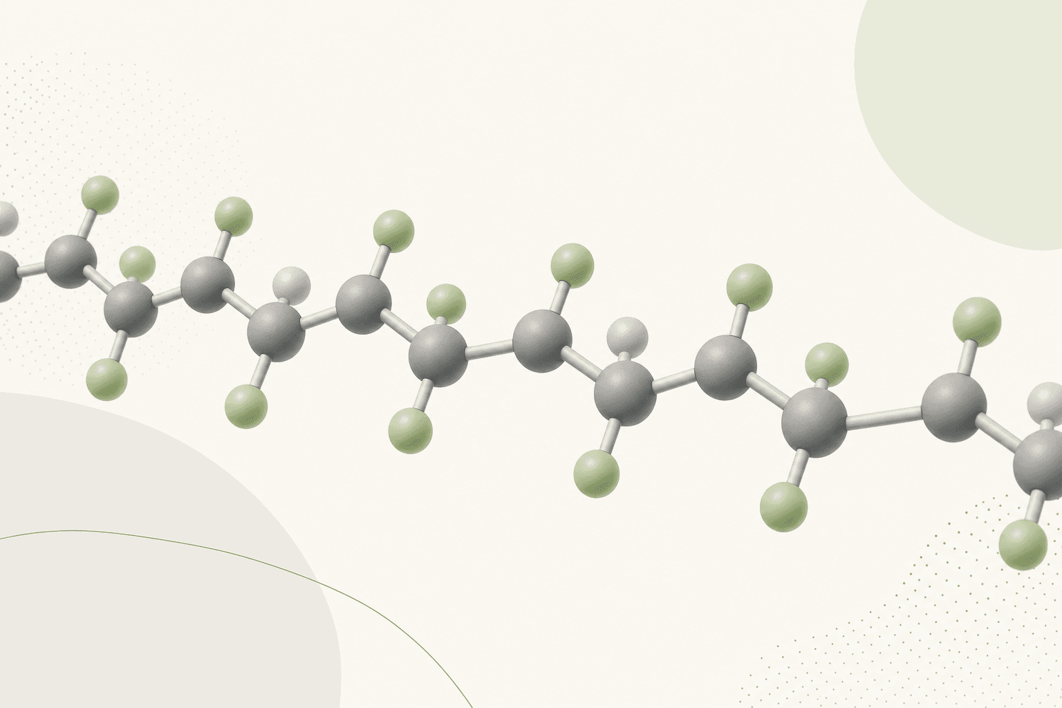Illustration of a carbon-fluorine polymer molecular chain, the chemical backbone of PFAS